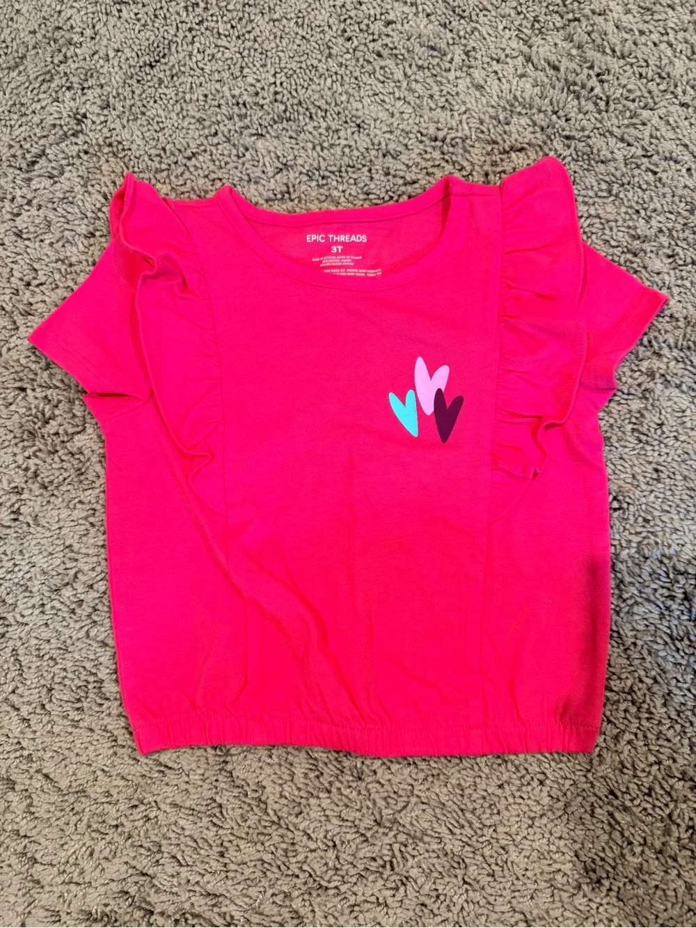 Epic Threads Hot Pink Ruffle Sleeve Tee with Heart Accents